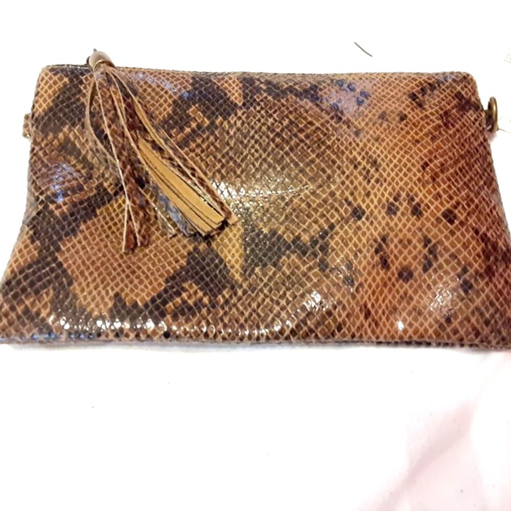 Snake Stamp Italian  Leather Clutch-Brown